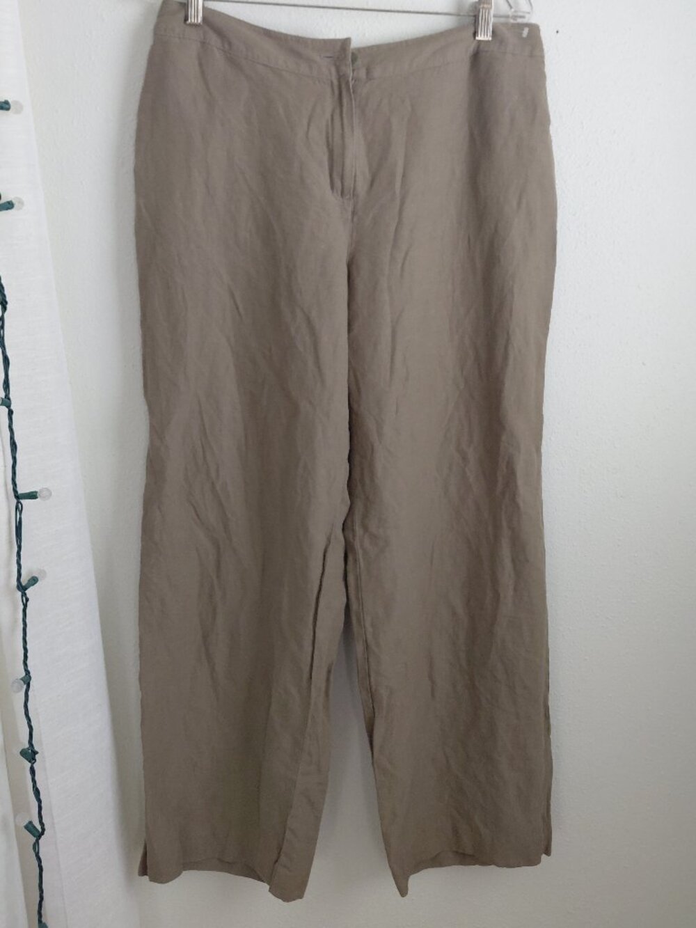 J Jill Silk Linen Wide Leg Pants Tan Size 12 Pockets